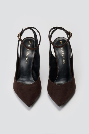 Slingback Pumps TFP - Brown Suede - thefashionproject.gr - TFP