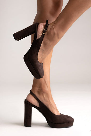 Slingback Pumps TFP - Brown Suede - thefashionproject.gr - TFP