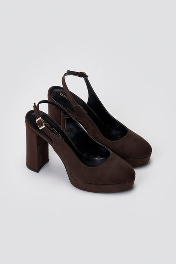 Slingback Pumps TFP - Brown Suede - thefashionproject.gr - TFP