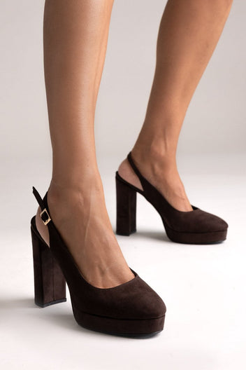 Slingback Pumps TFP - Brown Suede - thefashionproject.gr - TFP