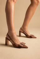 CORINA - Slingback Pumps with Bow - Mocha Satin