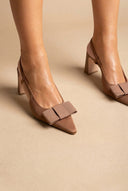 CORINA - Slingback Pumps with Bow - Mocha Satin