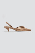 Slingback σατέν γόβες με φιόγκο CORINA - Κάμελ - thefashionproject.gr - CORINA