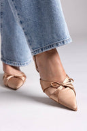 Slingback σατέν γόβες με φιόγκο CORINA - Κάμελ - thefashionproject.gr - CORINA