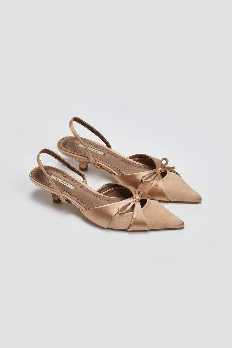 Slingback σατέν γόβες με φιόγκο CORINA - Κάμελ - thefashionproject.gr - CORINA