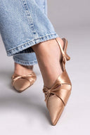 Slingback σατέν γόβες με φιόγκο CORINA - Κάμελ - thefashionproject.gr - CORINA