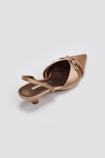 Slingback σατέν γόβες με φιόγκο CORINA - Κάμελ - thefashionproject.gr - CORINA