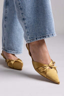 Slingback σατέν γόβες με φιόγκο CORINA - Λαδί - thefashionproject.gr - CORINA