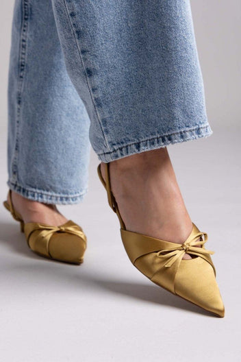 Slingback σατέν γόβες με φιόγκο CORINA - Λαδί - thefashionproject.gr - CORINA