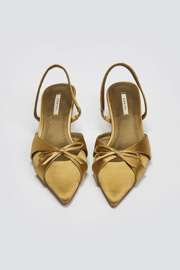 Slingback σατέν γόβες με φιόγκο CORINA - Λαδί - thefashionproject.gr - CORINA
