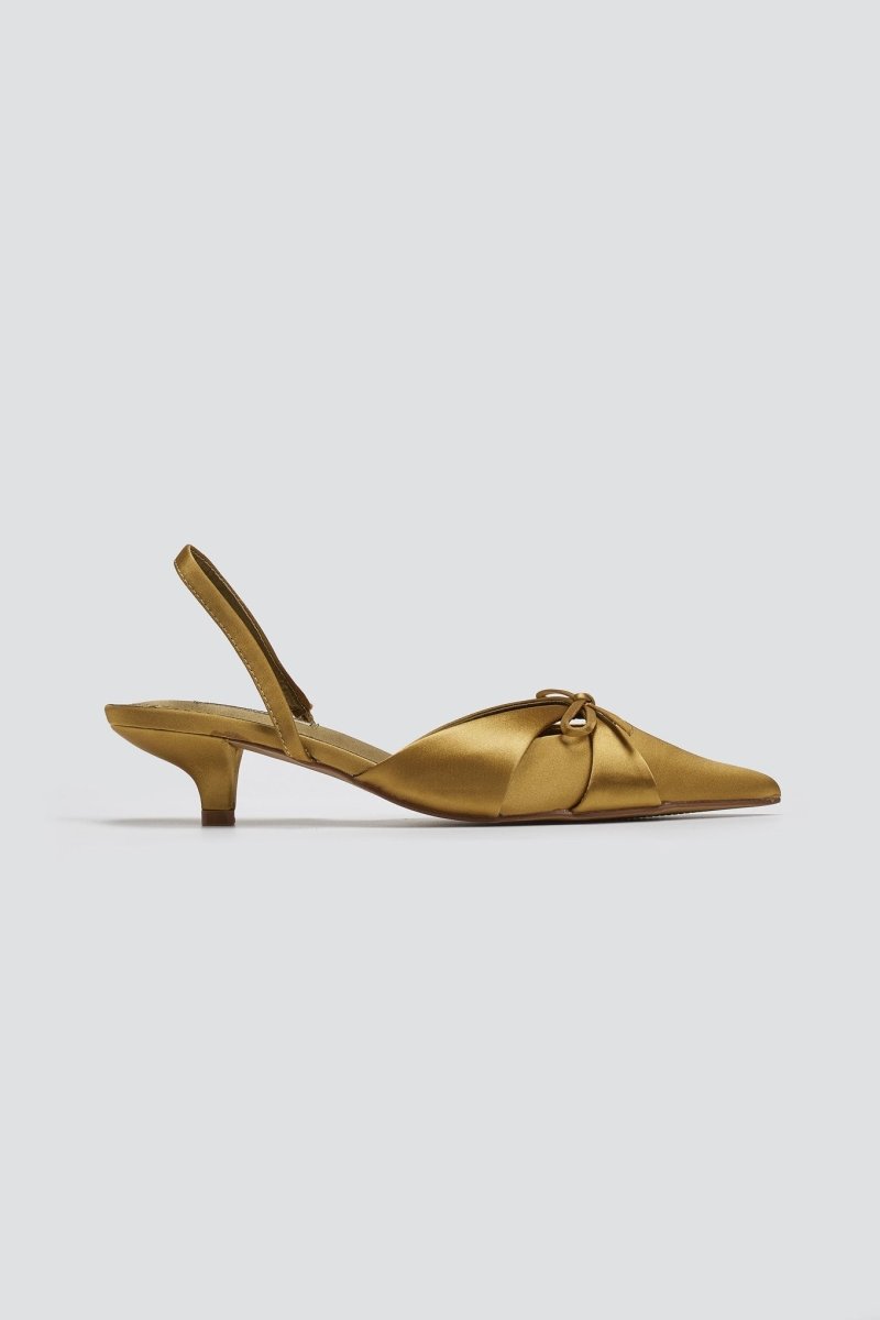 Slingback σατέν γόβες με φιόγκο CORINA - Λαδί - thefashionproject.gr - CORINA