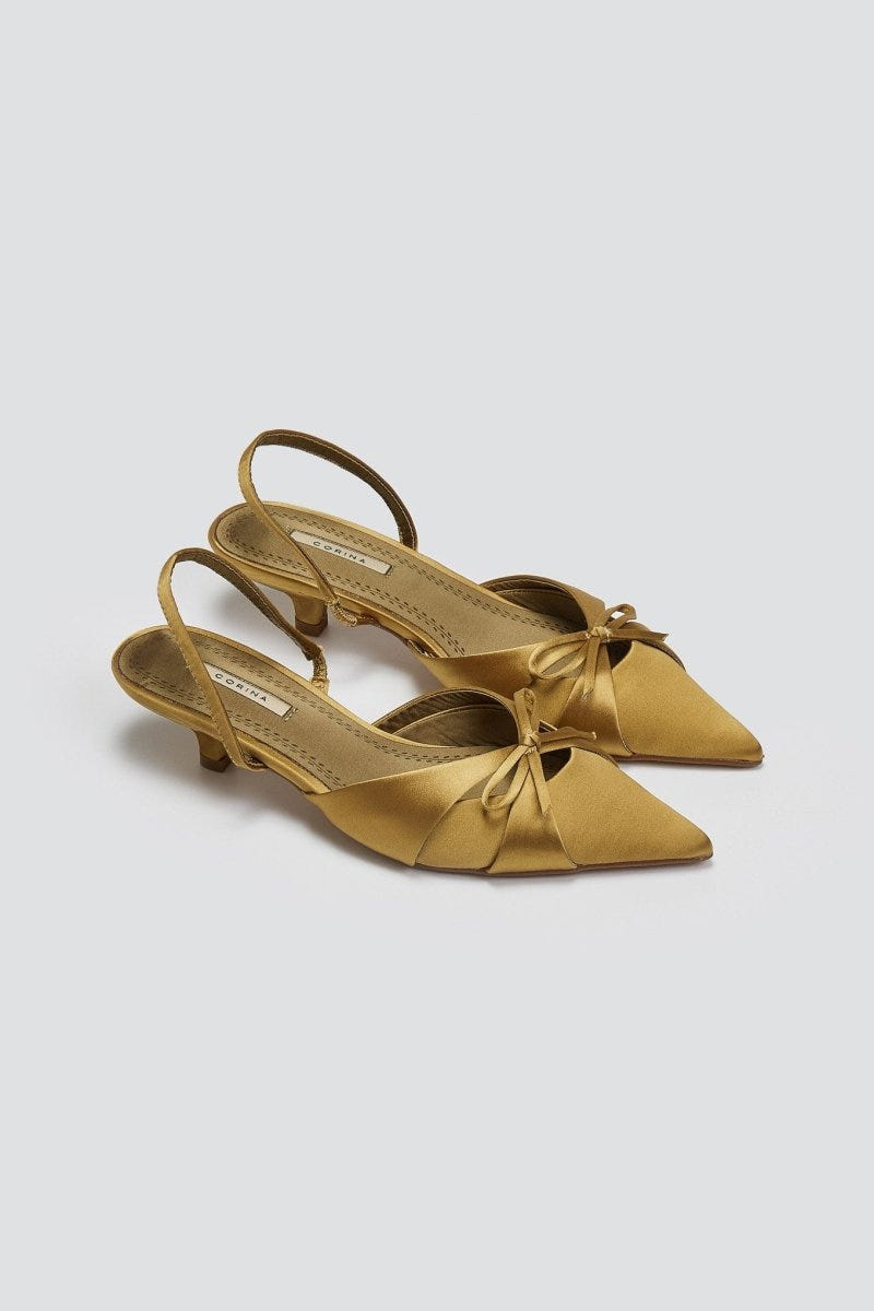 Slingback σατέν γόβες με φιόγκο CORINA - Λαδί - thefashionproject.gr - CORINA