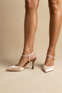 TFP - Slingback Stiletto Pumps - Nude/Brown Satin