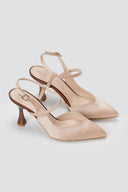 TFP - Slingback Stiletto Pumps - Nude/Brown Satin
