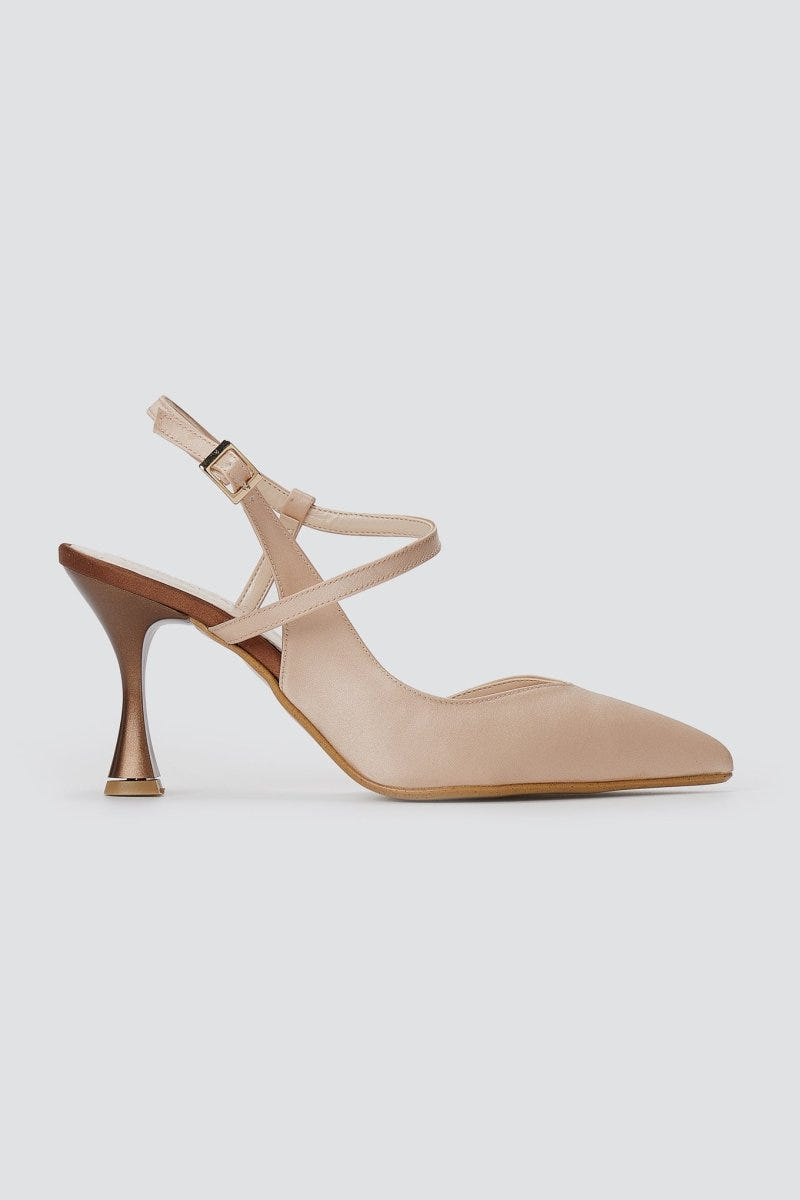 TFP - Slingback Stiletto Pumps - Nude/Brown Satin
