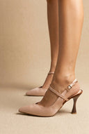 TFP - Slingback Stiletto Pumps - Nude/Brown Satin