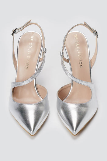TFP - Slingback Stiletto Pumps - Silver Metallic