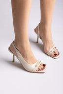 Ideal shoes - Slingback Stiletto Sandals - Beige Matte