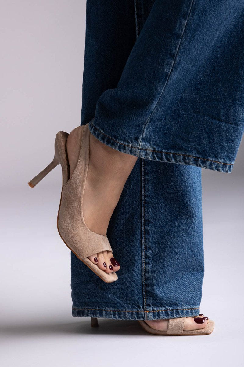 Ideal shoes - Slingback Stiletto Sandals - Beige Suede