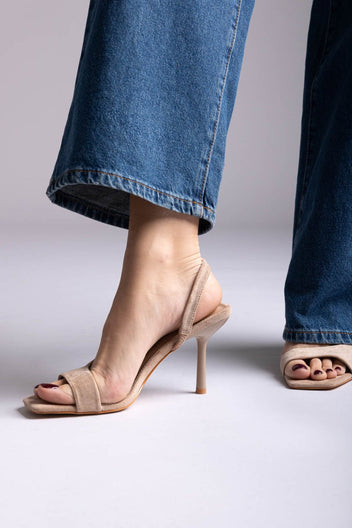 Ideal shoes - Slingback Stiletto Sandals - Beige Suede