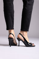 Ideal shoes - Slingback Stiletto Sandals - Black Matte