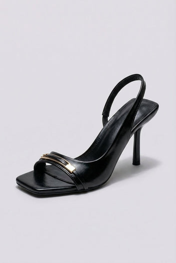 Ideal shoes - Slingback Stiletto Sandals - Black Matte