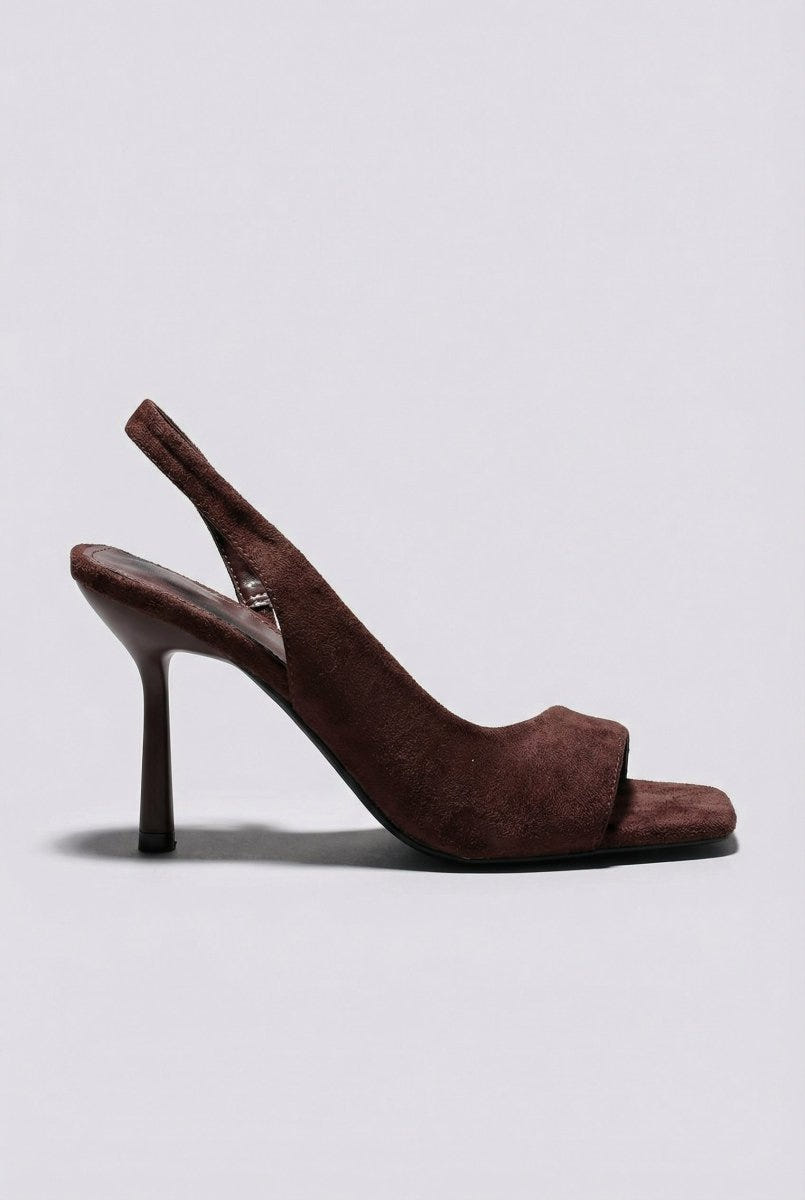 Ideal shoes - Slingback Stiletto Sandals - Brown Suede