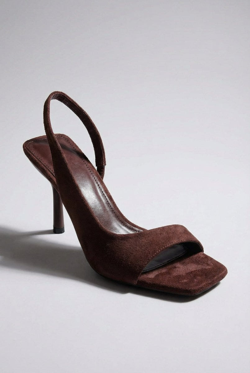 Ideal shoes - Slingback Stiletto Sandals - Brown Suede