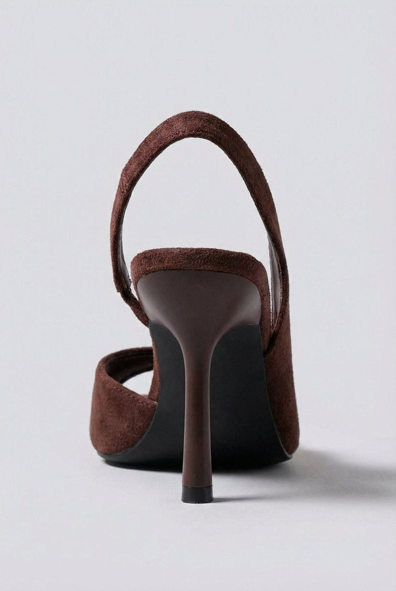 Ideal shoes - Slingback Stiletto Sandals - Brown Suede