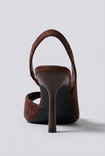 Ideal shoes - Slingback Stiletto Sandals - Brown Suede