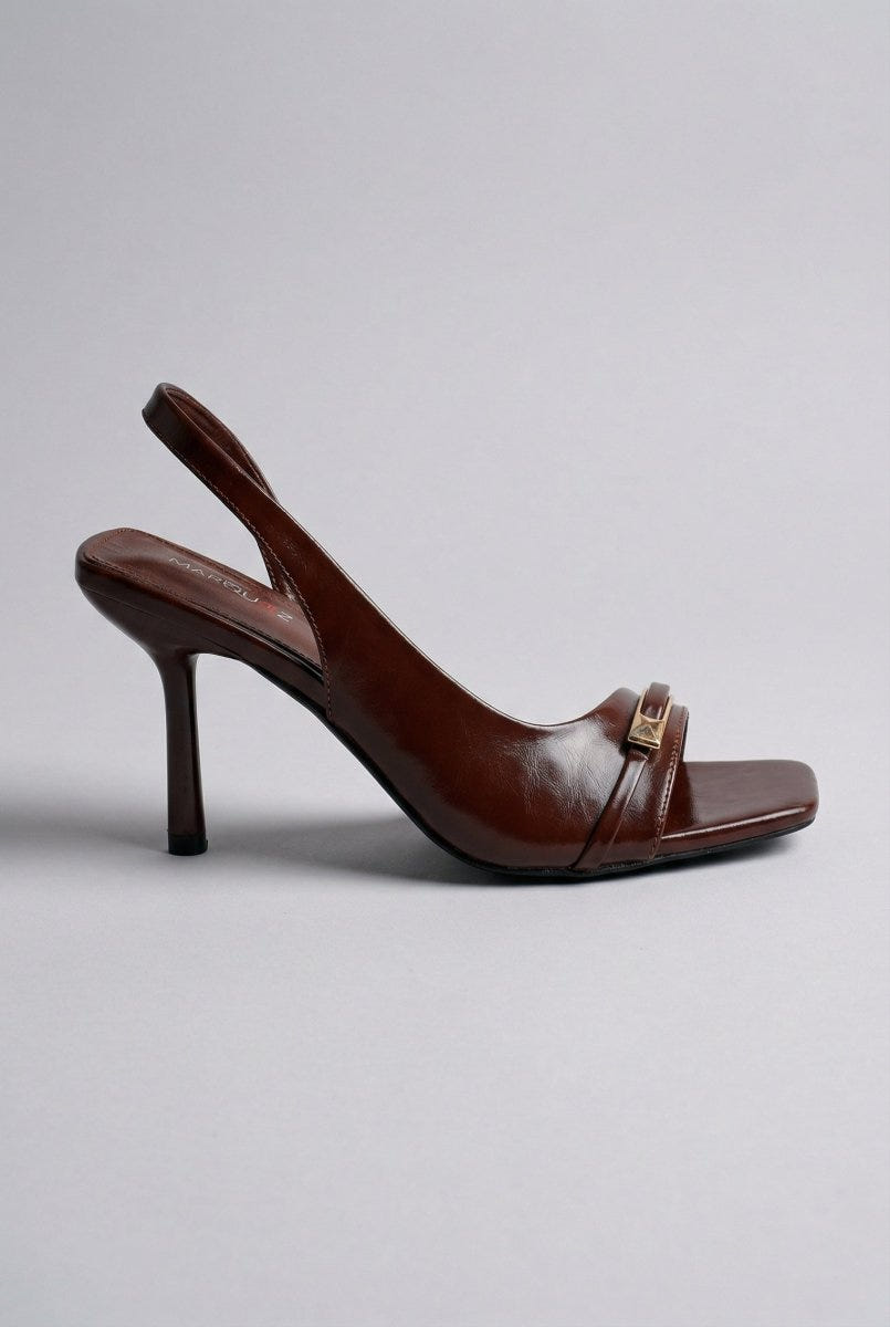 Ideal shoes - Slingback Stiletto Sandals - Dark Brown Matte