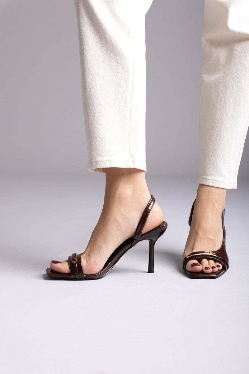 Ideal shoes - Slingback Stiletto Sandals - Dark Brown Matte
