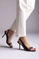 Ideal shoes - Slingback Stiletto Sandals - Dark Brown Matte