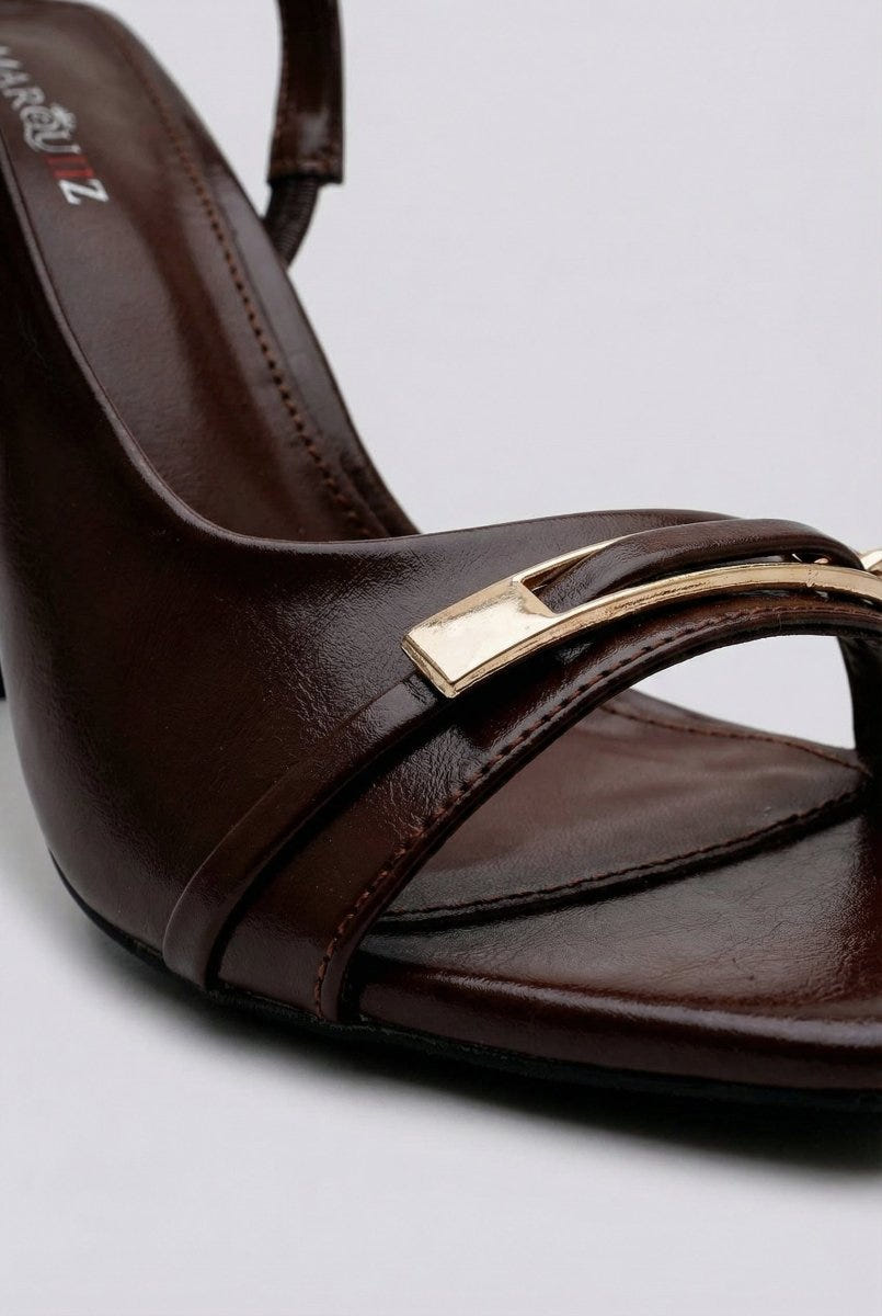 Ideal shoes - Slingback Stiletto Sandals - Dark Brown Matte