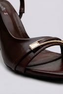 Ideal shoes - Slingback Stiletto Sandals - Dark Brown Matte