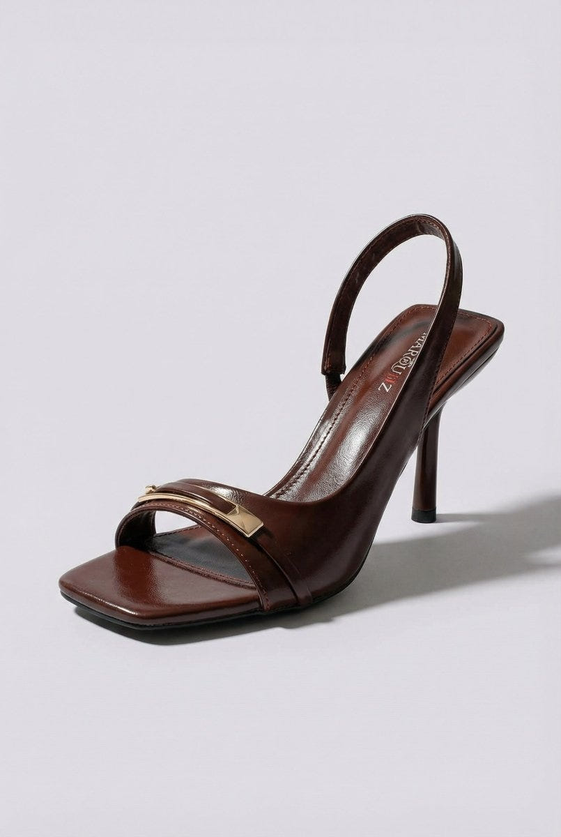 Ideal shoes - Slingback Stiletto Sandals - Dark Brown Matte