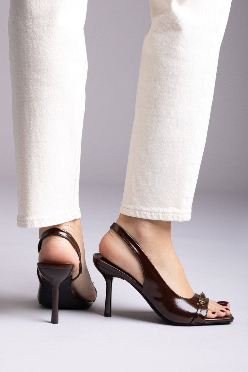 Ideal shoes - Slingback Stiletto Sandals - Dark Brown Matte