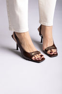 Ideal shoes - Slingback Stiletto Sandals - Dark Brown Matte