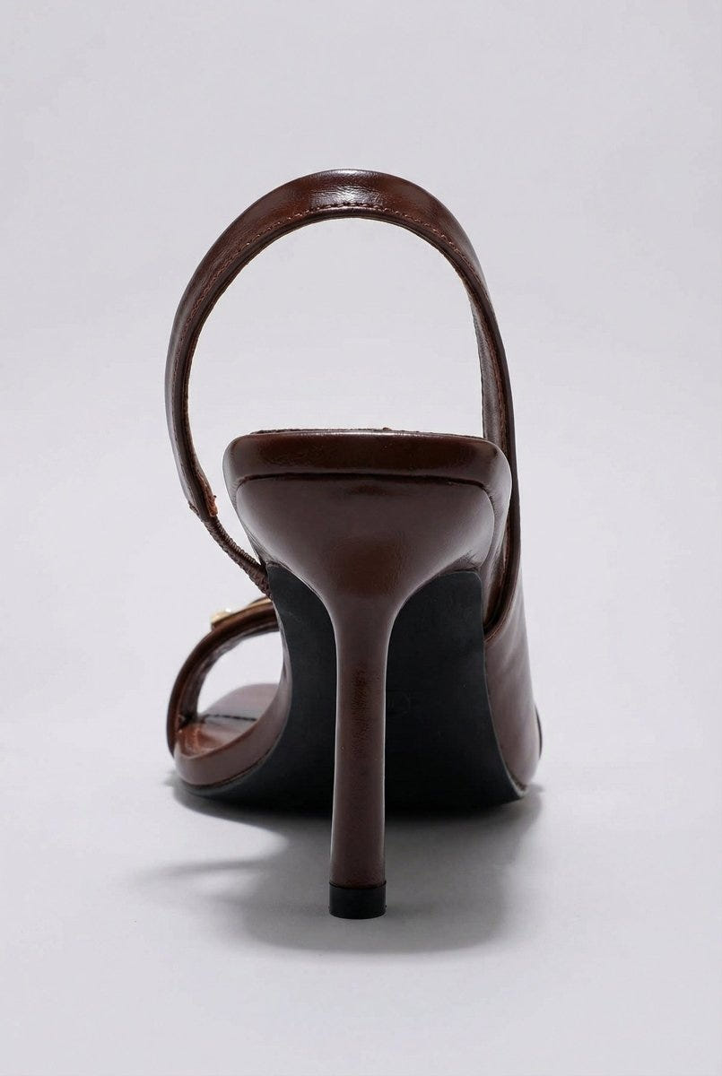 Ideal shoes - Slingback Stiletto Sandals - Dark Brown Matte