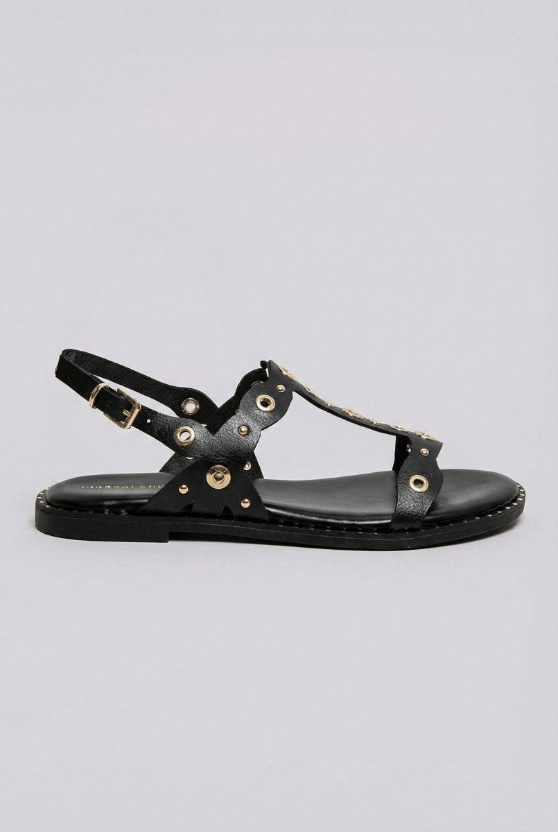 Ideal shoes - Slingback T Strap Sandals - Black Matte