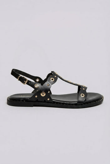 Ideal shoes - Slingback T Strap Sandals - Black Matte