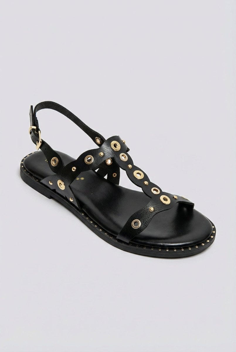 Ideal shoes - Slingback T Strap Sandals - Black Matte
