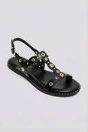 Ideal shoes - Slingback T Strap Sandals - Black Matte