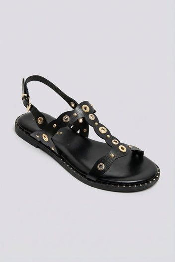 Ideal shoes - Slingback T Strap Sandals - Black Matte
