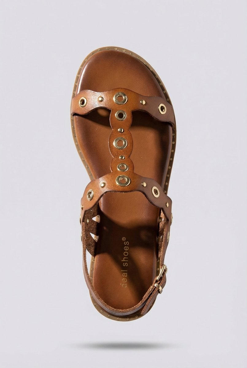 Ideal shoes - Slingback T Strap Sandals - Tan Matte