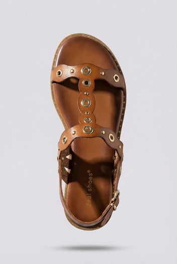 Ideal shoes - Slingback T Strap Sandals - Tan Matte