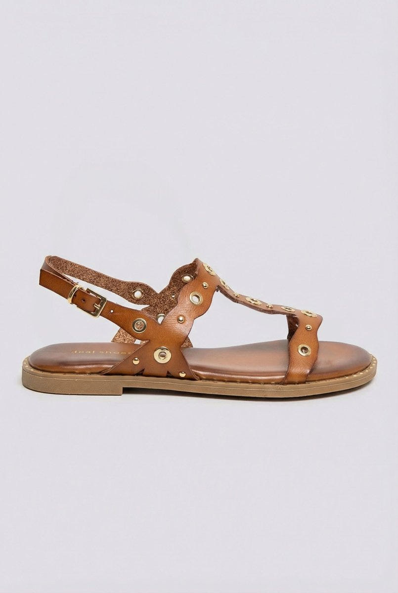 Ideal shoes - Slingback T Strap Sandals - Tan Matte