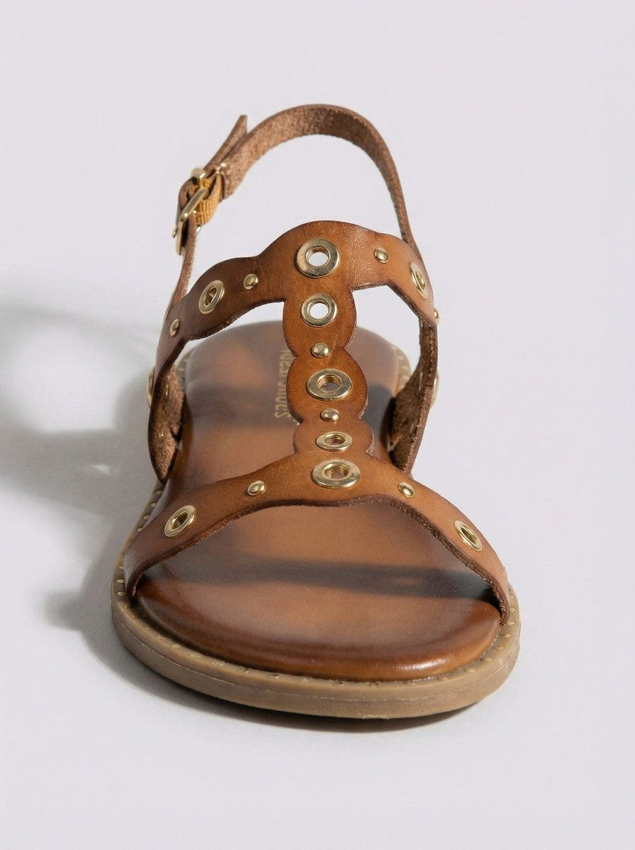 Ideal shoes - Slingback T Strap Sandals - Tan Matte