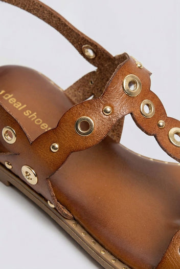 Ideal shoes - Slingback T Strap Sandals - Tan Matte