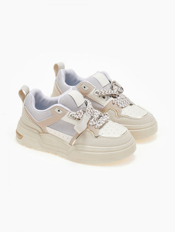 Sneakers chunky με φαρδιά κορδόνια - Μπεζ - thefashionproject.gr - MARQUIIZ